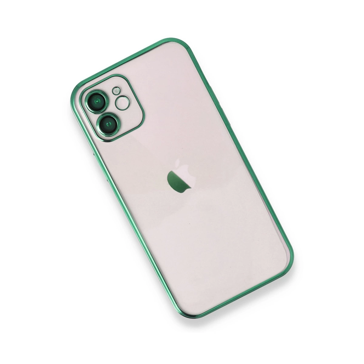 Arkada yeşil vurgulara sahip şeffaf iPhone kılıfı.