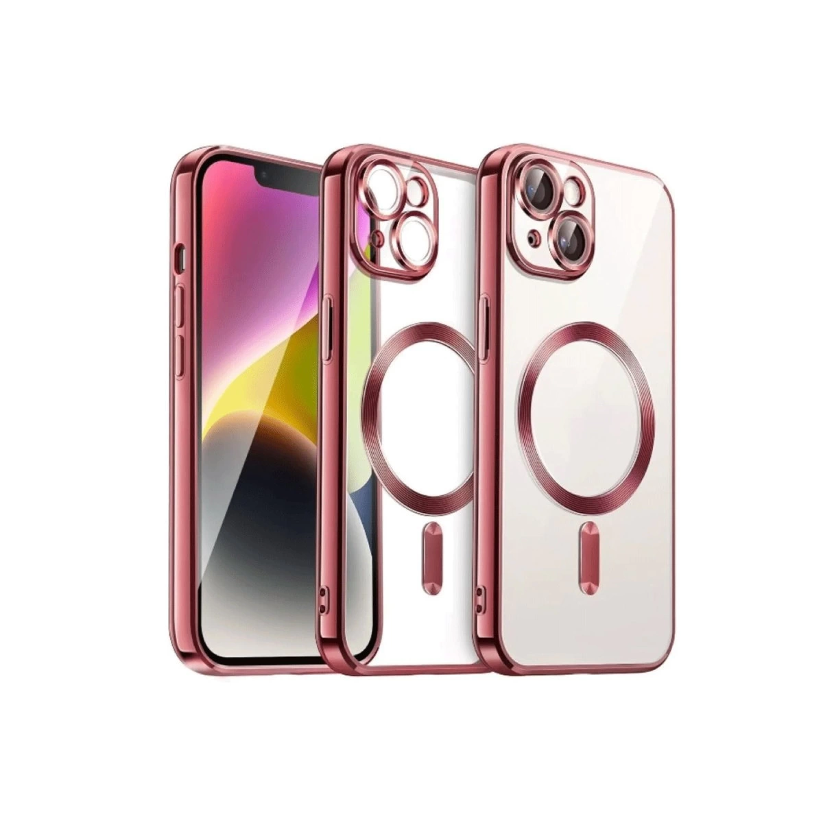 Mıknatıslı halkalı gül altın iPhone kılıfı ve bir iPhone'un parçası.