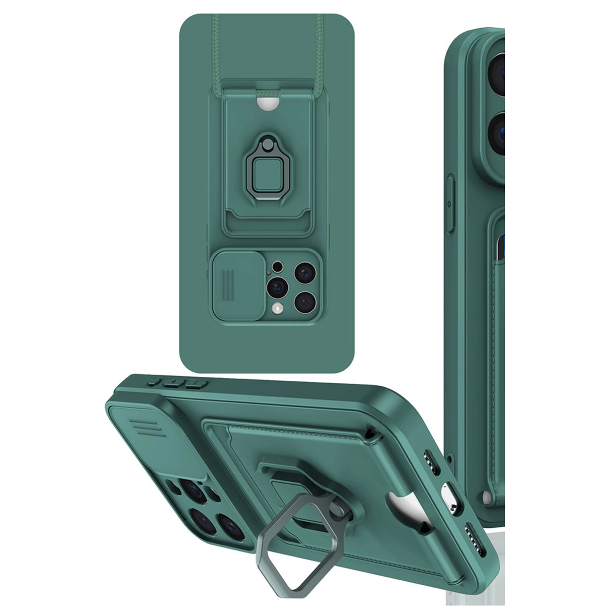 NEWFACE iPhone 15 Pro Uyumlu Zuma Kartvizitli Yüzüklü Silikon Telefon Kılıfı Yeşil