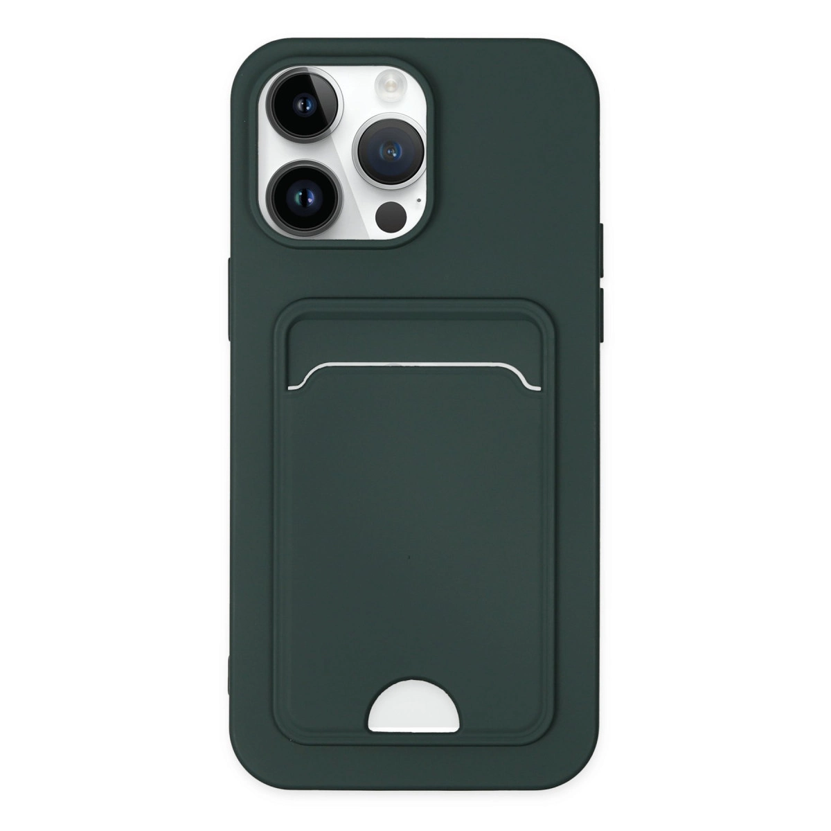 NEWFACE iPhone 14 Pro Uyumlu Kelvin Kartvizitli Silikon Telefon Kılıfı Koyu Yeşil