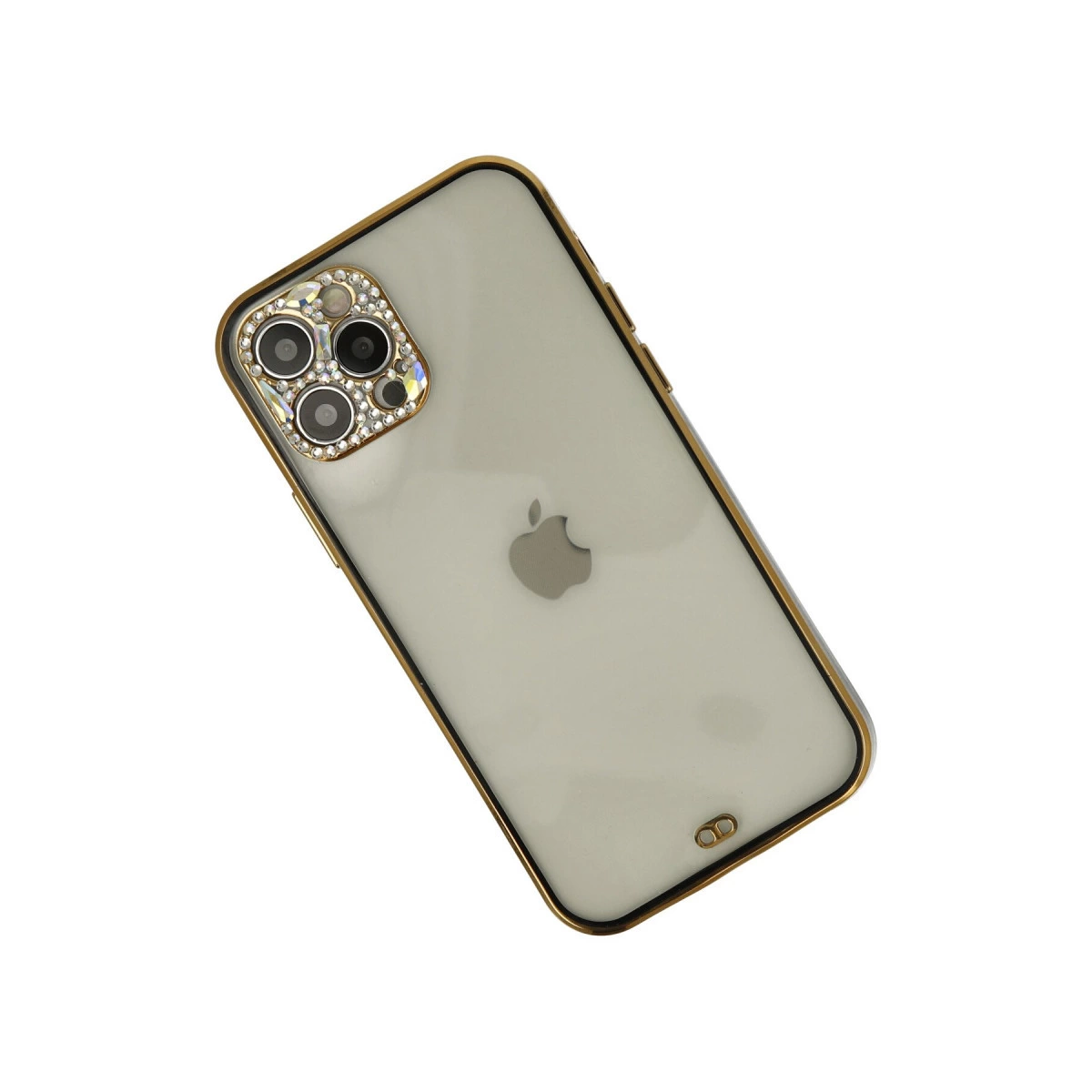 Kameraların etrafı kristallerle süslenmiş altın kasalı bir iPhone.