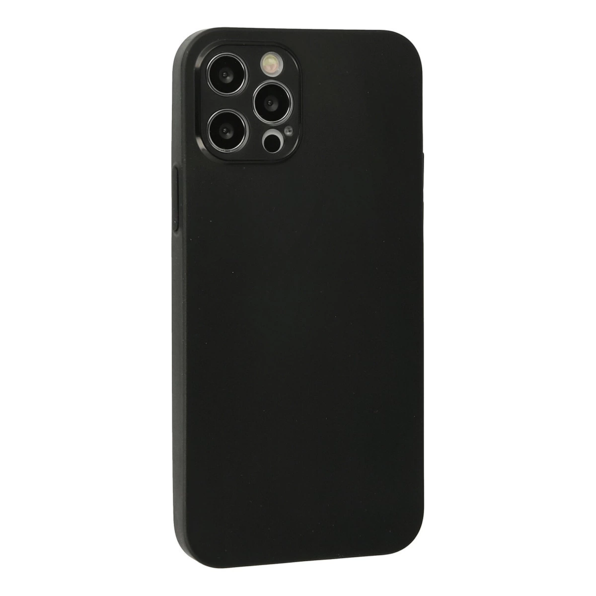 Arkada dört kamera lensi ve flaşlı siyah telefon kılıfı.