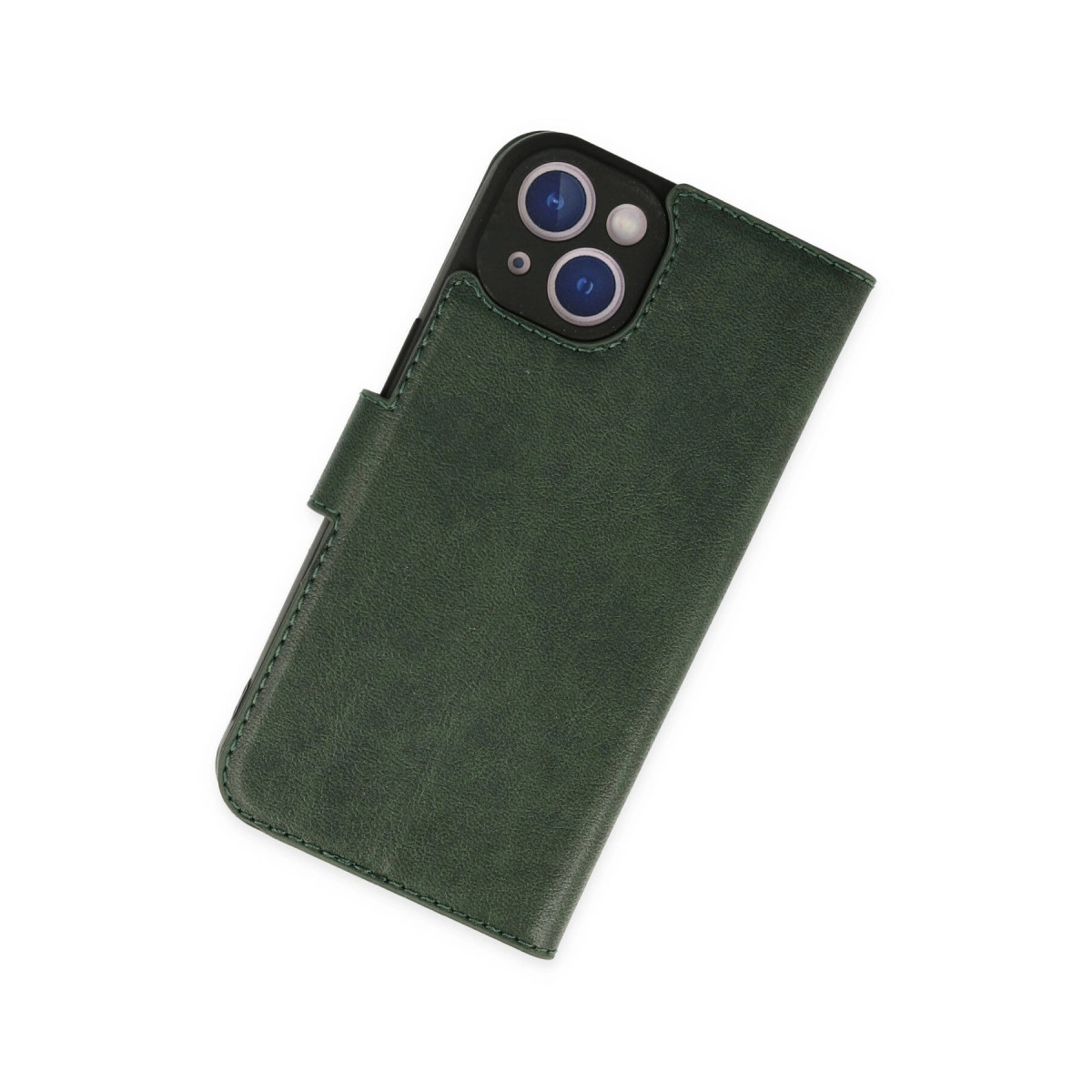 Kamera oyuntulu koyu yeşil telefon kılıfı.