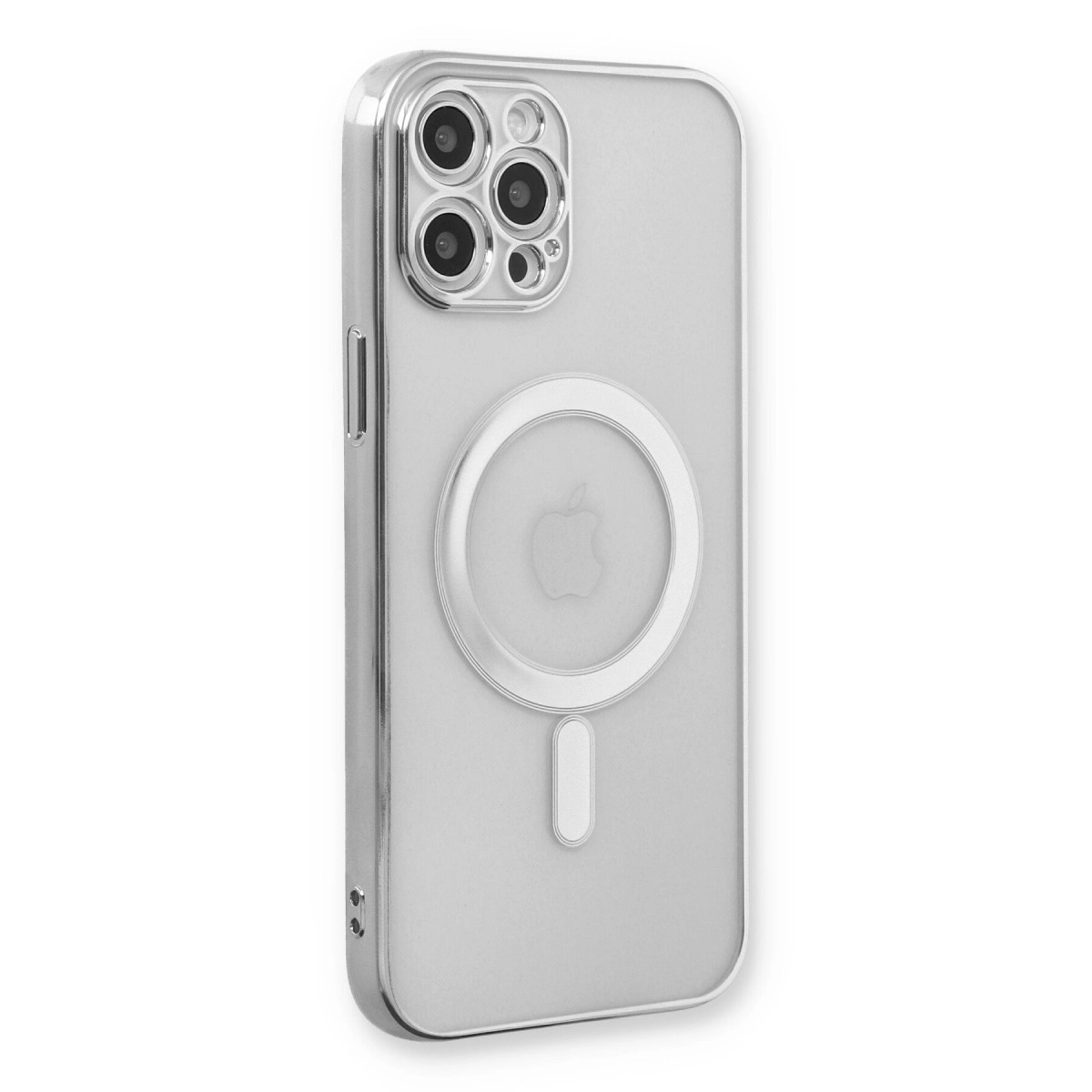 NEWFACE iPhone 12 Pro Uyumlu Magneticsafe Lazer Silikon Telefon Kılıfı Gümüş