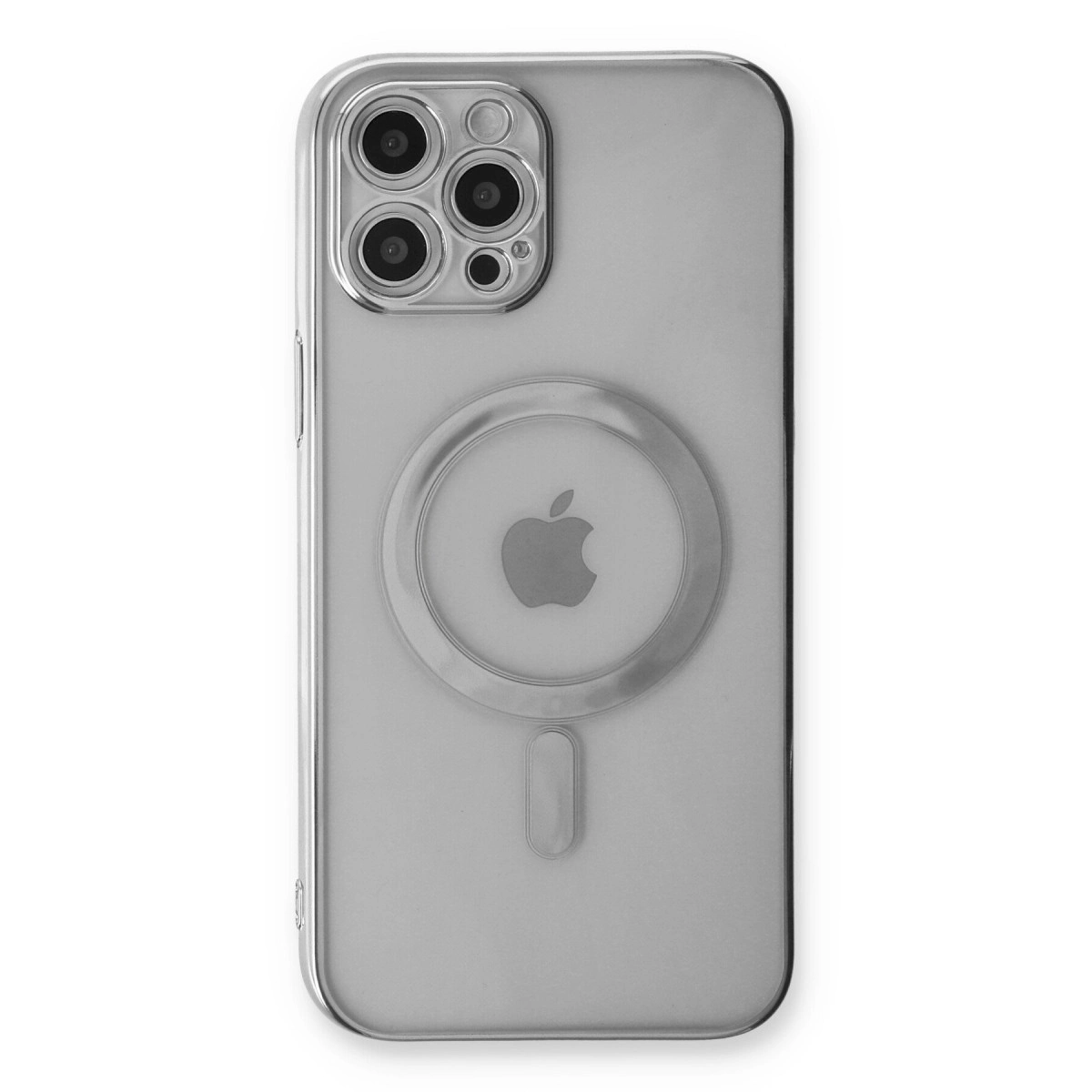 Apple logosu ve kamera dizilimi olan şeffaf iPhone kılıfı.