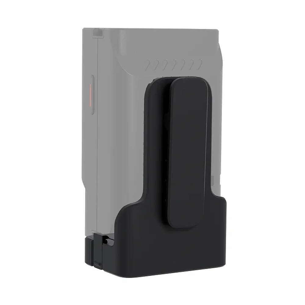 Szary akumulator z czarnym uchwytem i klipsem, bia;we t;;.