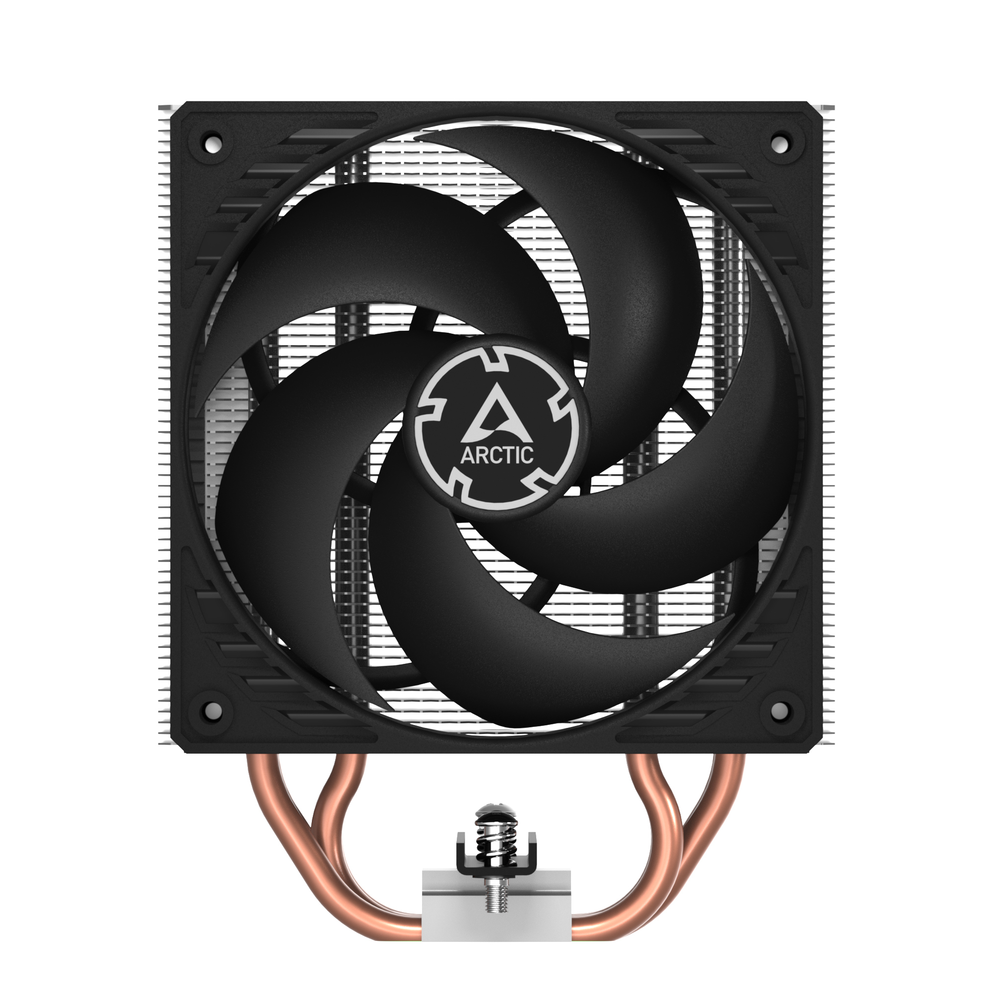 Black CPU fan with copper heat pipes and ARCTIC logo.