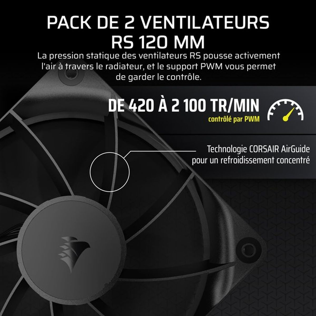 Confezione da 2 ventole RS 120mm, 420-2100 RPM, controllate PWM.