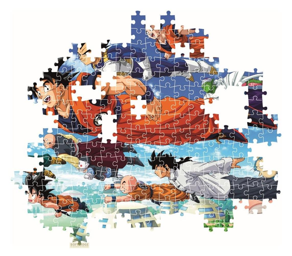 Dragon Ball Z Charaktere in Aktion, animierte Charaktere fliegen am Himmel.