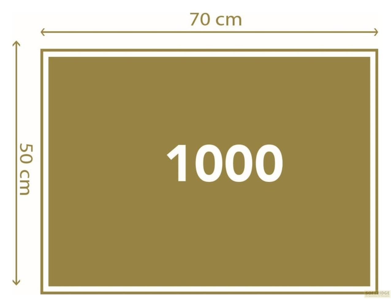 Ein rechteckiges Objekt mit den Maßen 70x50 cm und der Zahl 1000 in der Mitte.