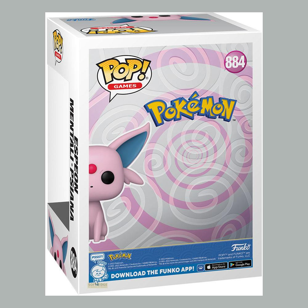 Eine rosa Pokémon-Figur mit blauen Ohren auf einer Box mit Pokémon-Logo.