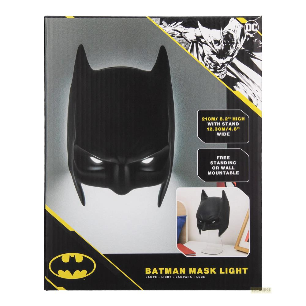 Lampka maska Batmana na opakowaniu ze specyfikacją i logo DC.