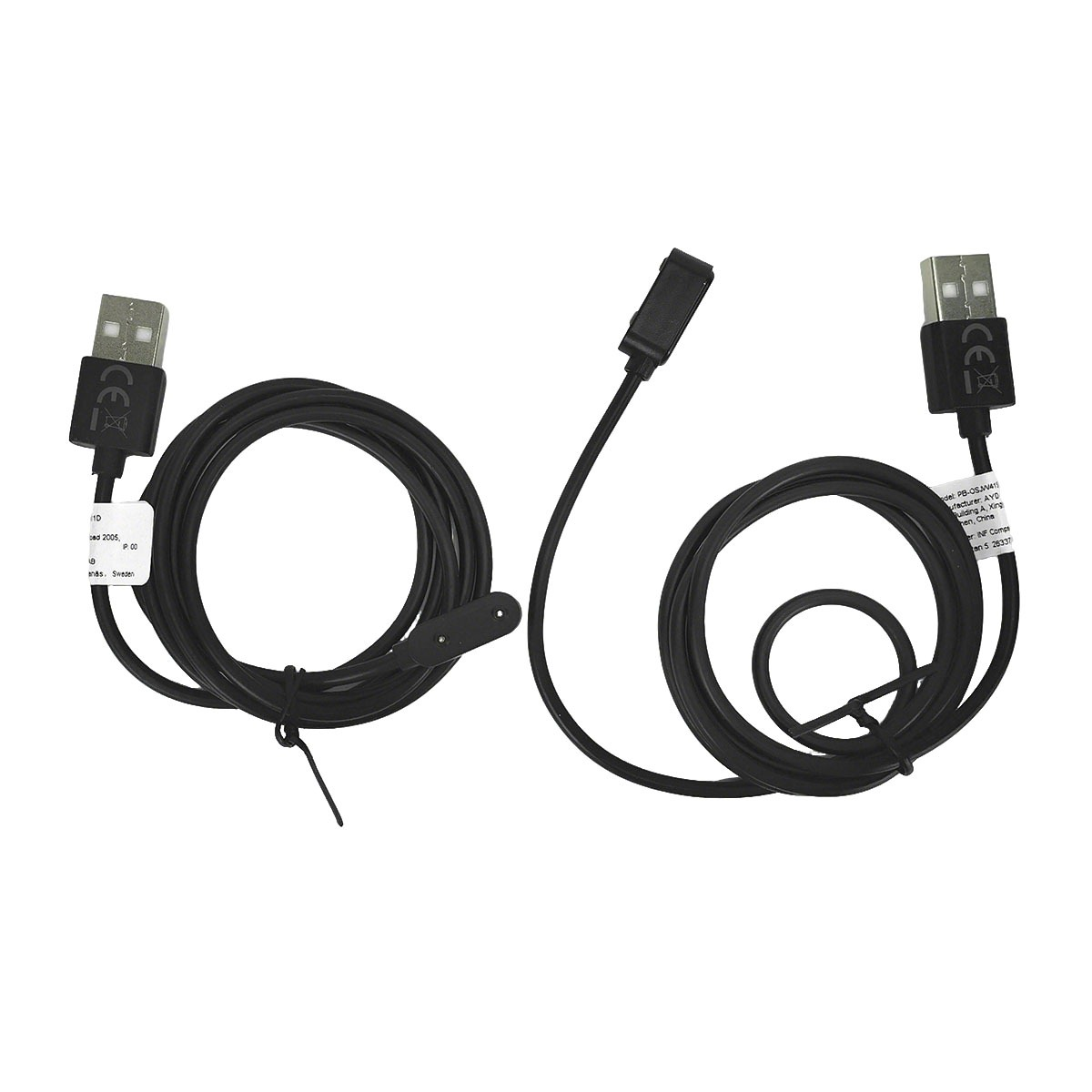 Zwei schwarze USB-Ladekabel mit unterschiedlichen Anschlüssen.