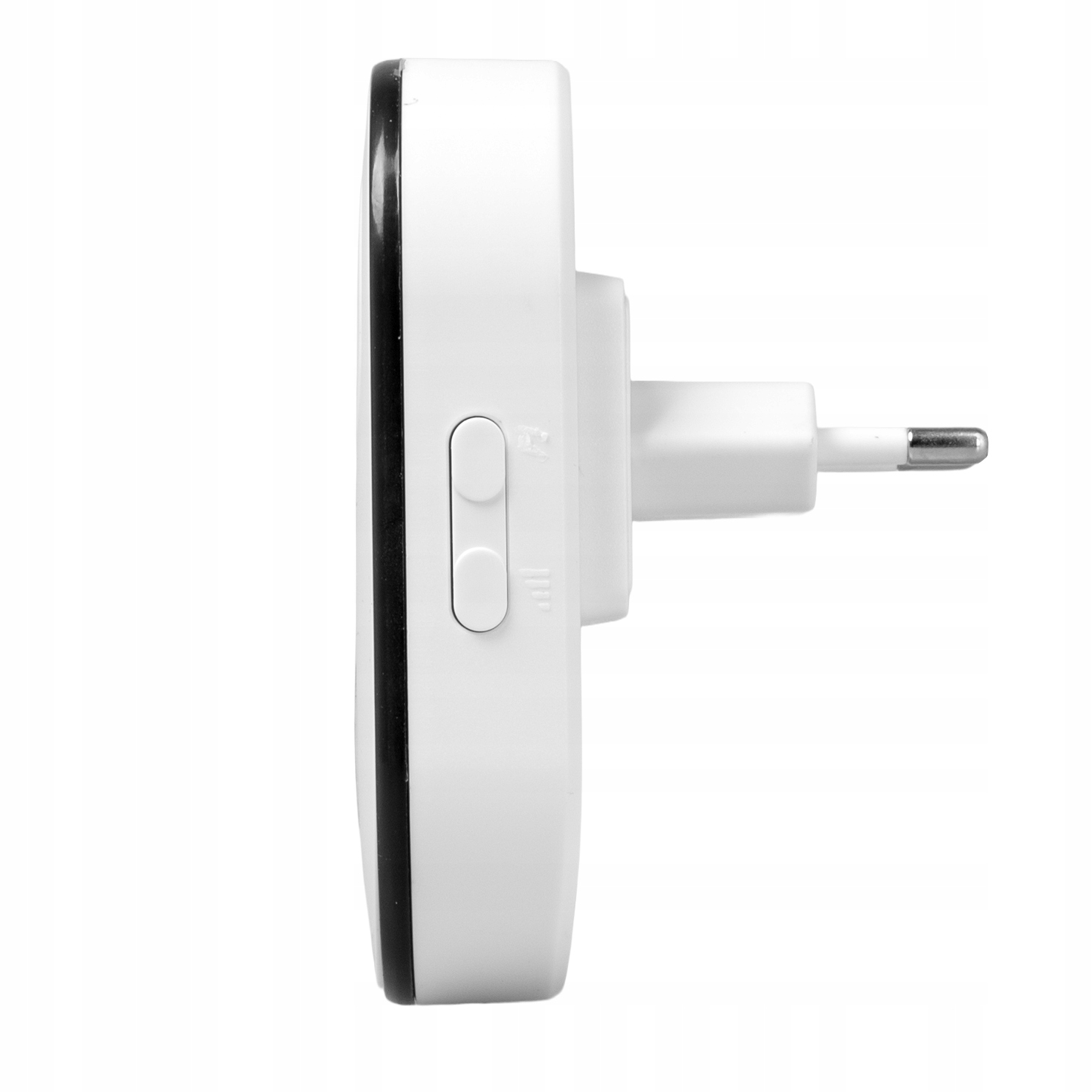 Biała wtyczka z dwoma przyciskami i wskaźnikiem sygnału.