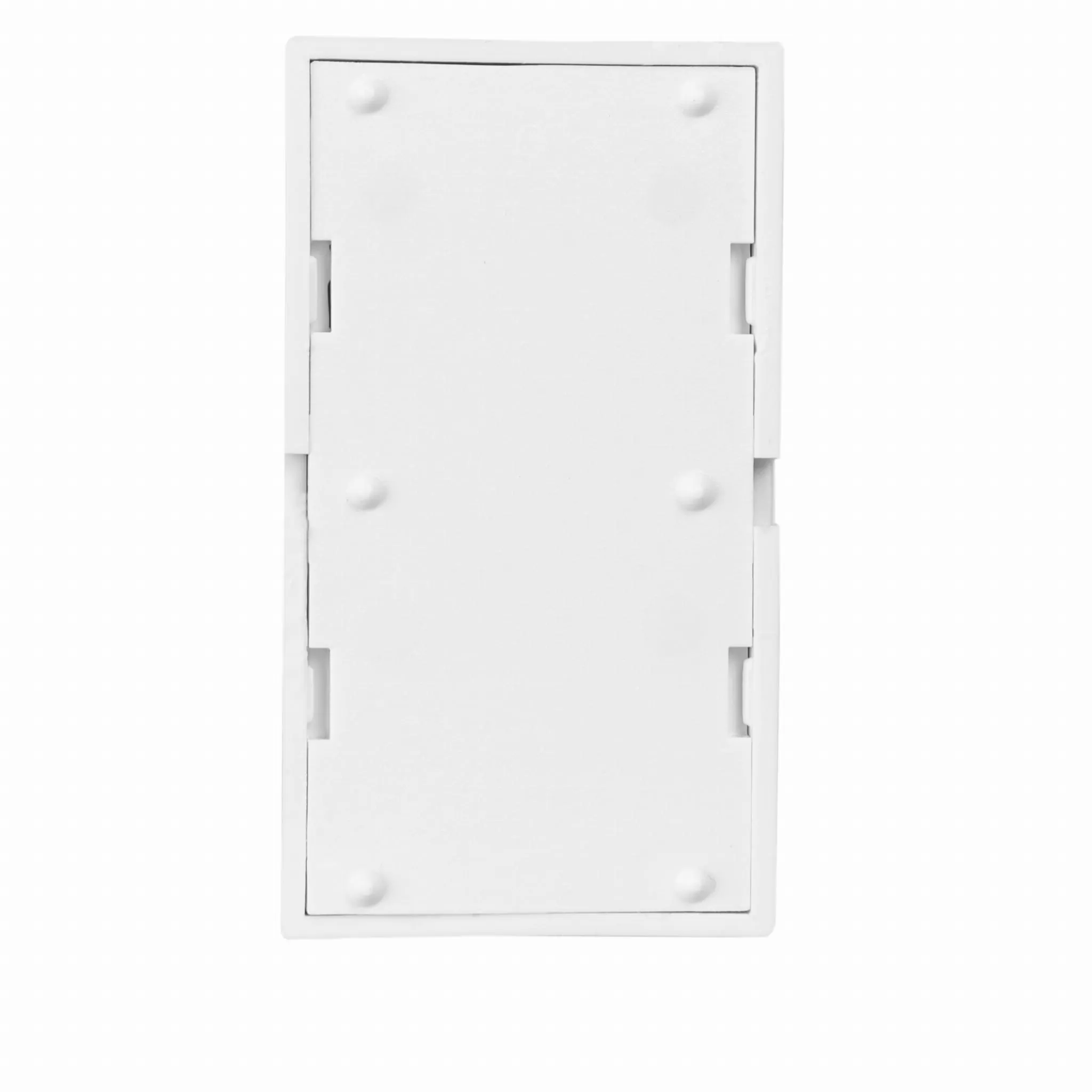 Białe prostokątne pudełko z zaokrąglonymi rogami i okrągłymi stopkami.