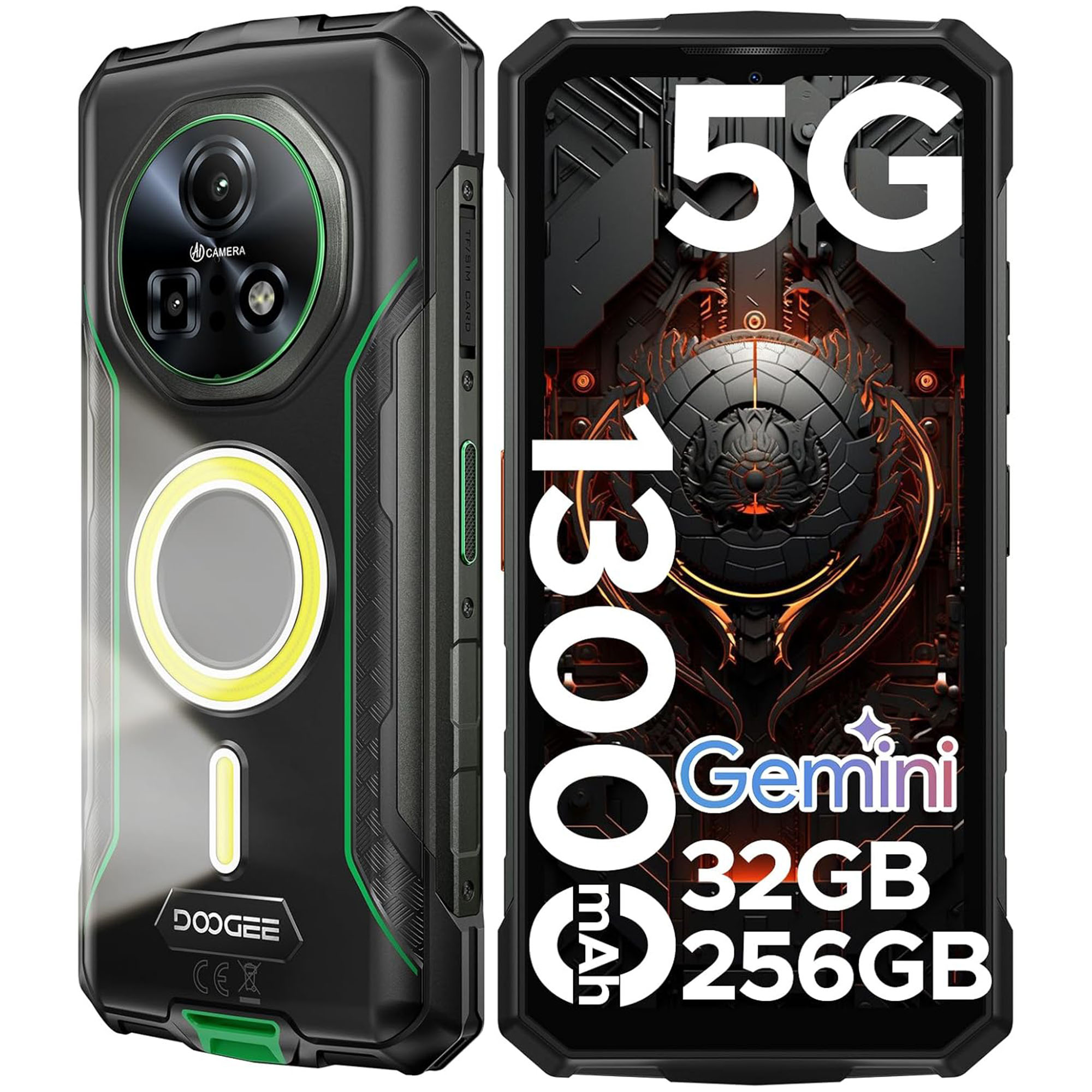Robustes Smartphone mit 5G, 1300mAh, 32GB/256GB, Kameras.