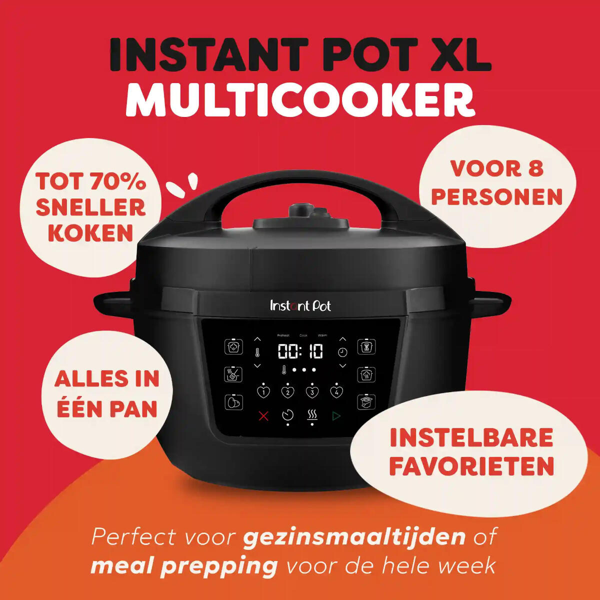 Czarny multicooker Instant Pot XL z panelem sterowania i tekstem.