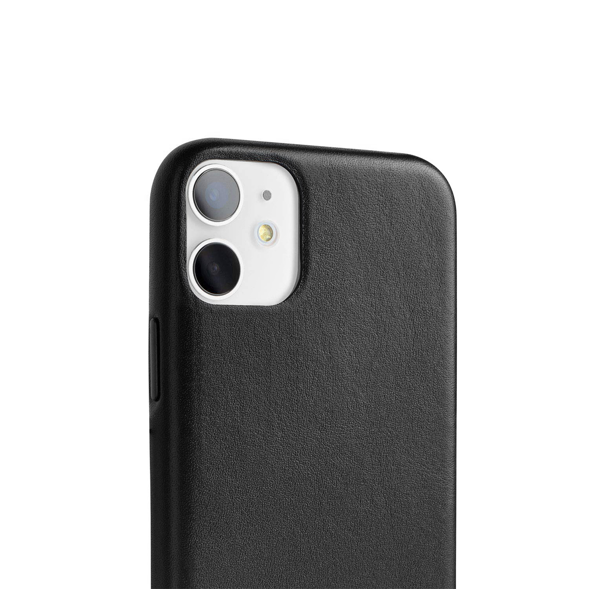 Primo piano di una custodia nera per telefono con modulo fotocamera.