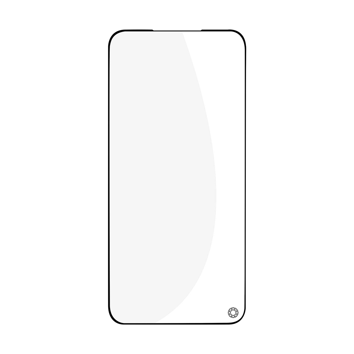 Un protecteur d'écran rectangulaire pour smartphone aux coins arrondis.