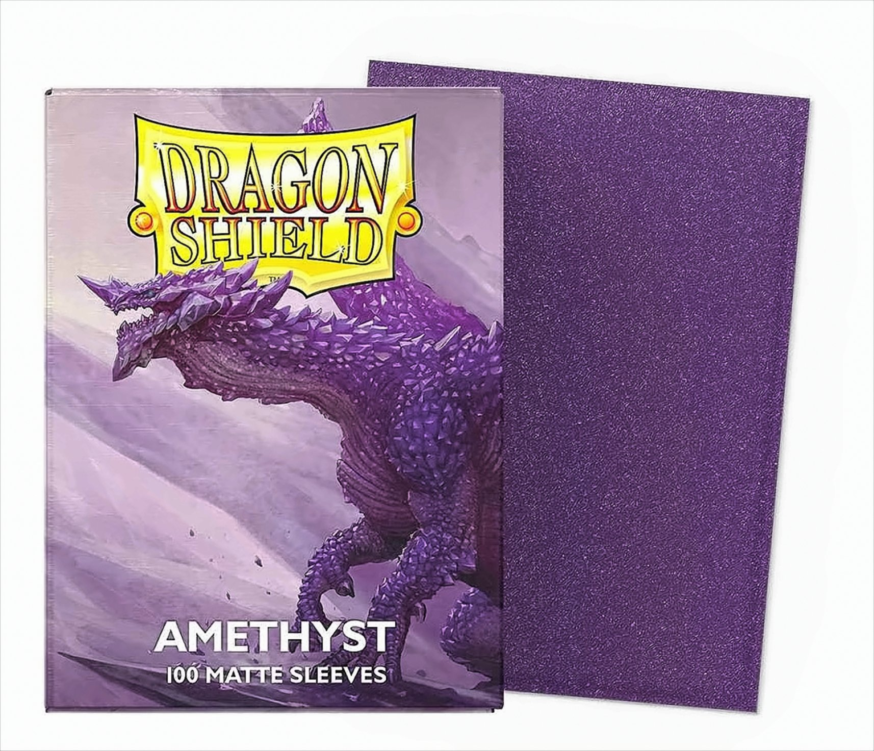 Bustine viola Dragon Shield opache con finitura glitterata e arte di drago.