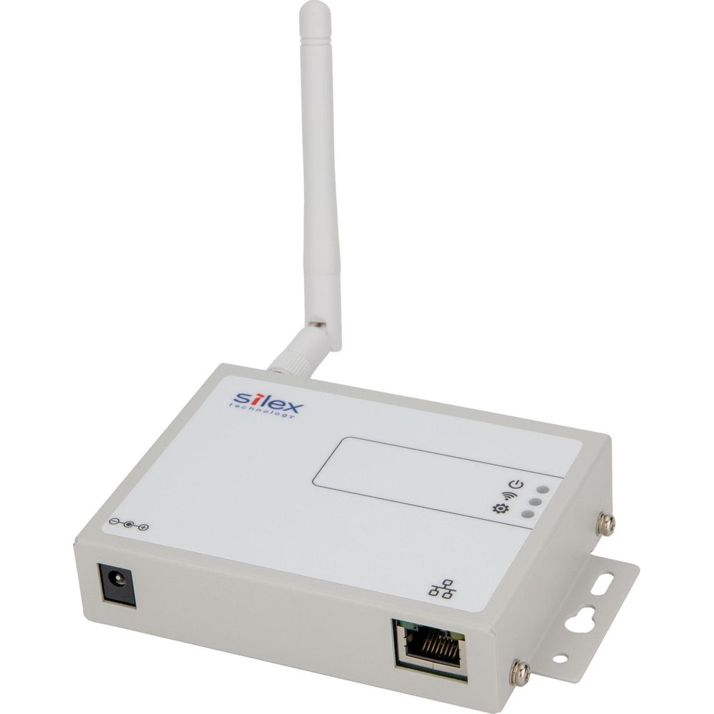 Ein graues Gerät mit Silex-Logo, Antenne und Ethernet-Anschluss.