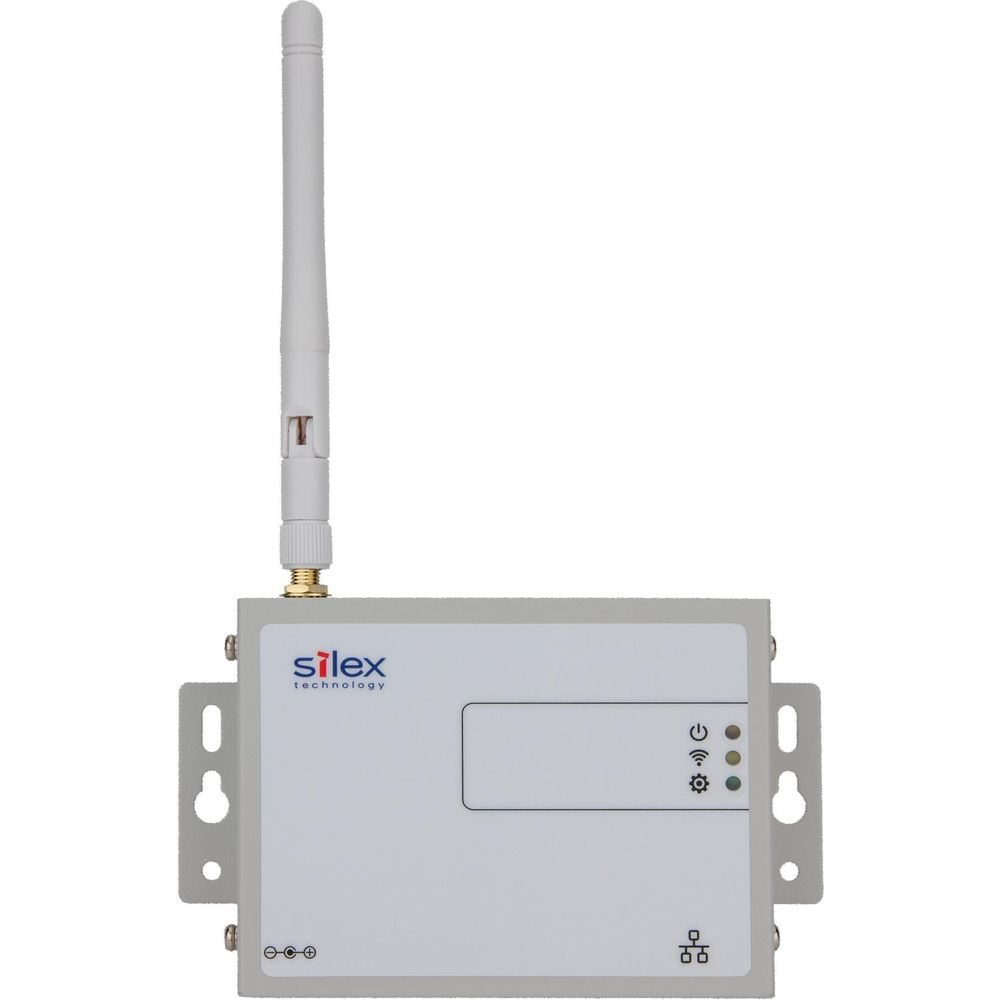 Ein weißes Silex-Technologiegerät mit Antenne und Kontrollleuchten.