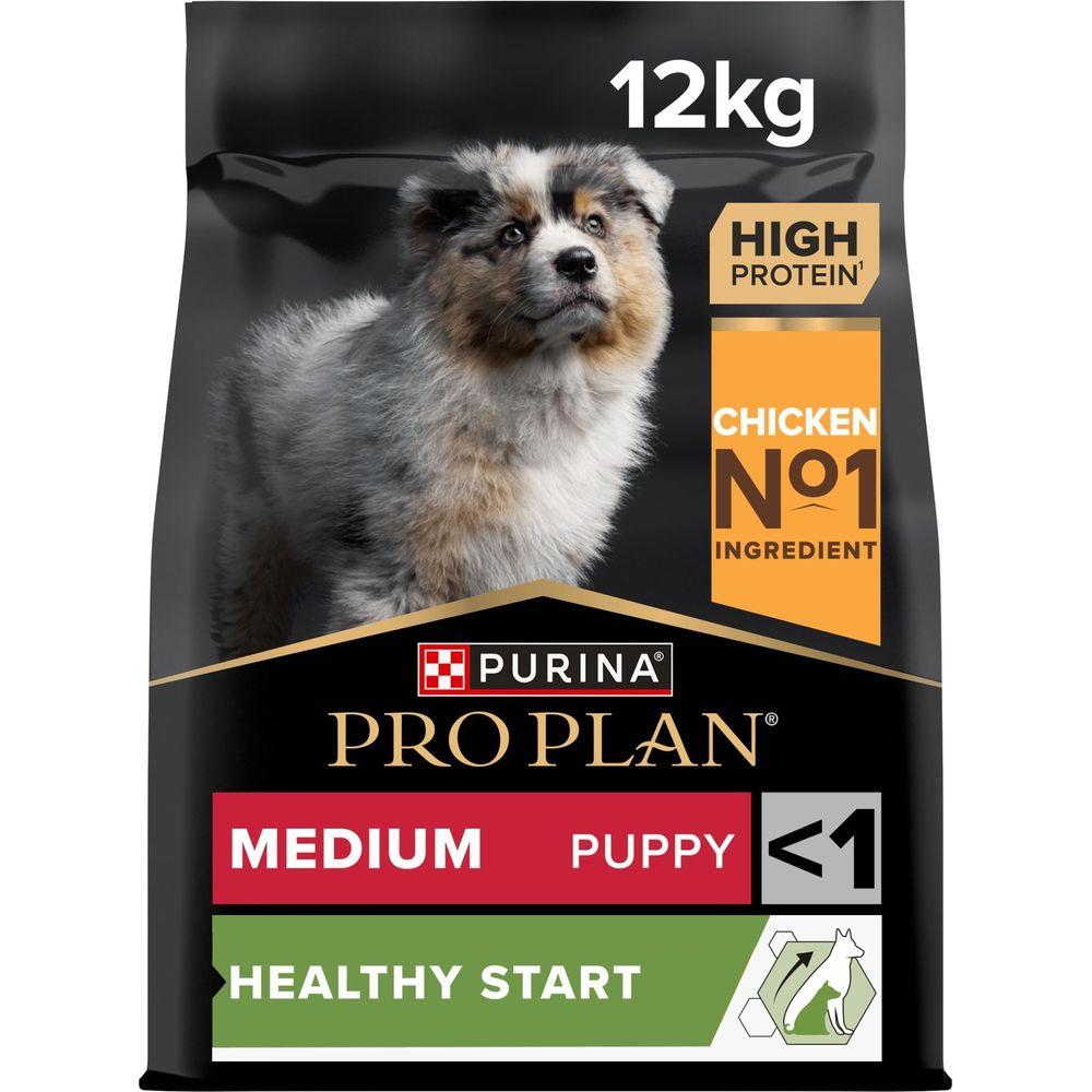 12kg Hundefuttertasche mit einem Welpen darauf. Purina Pro Plan.
