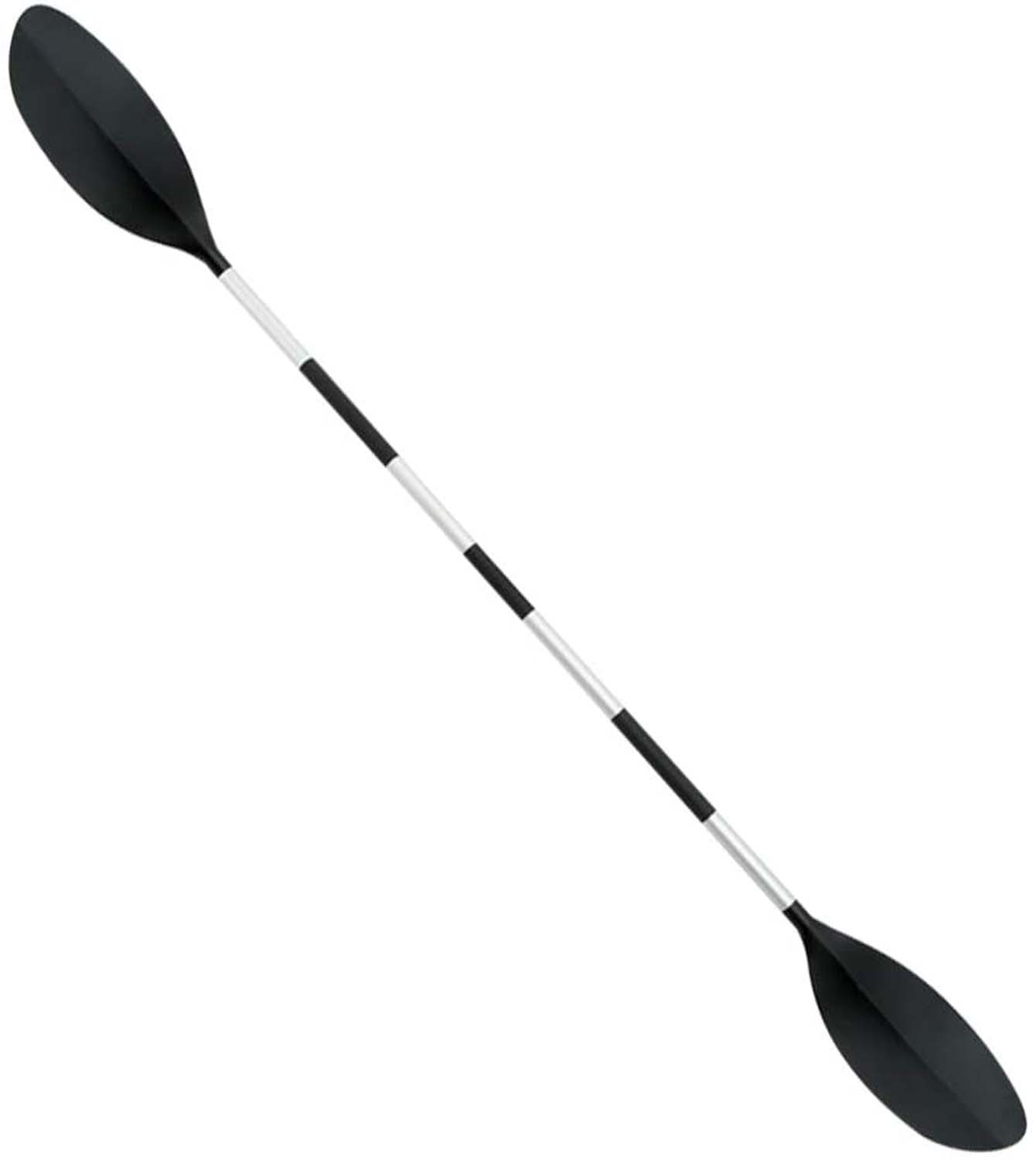 Schwarzer Doppelpaddel mit silbernem Schaft und schwarzen Markierungen.