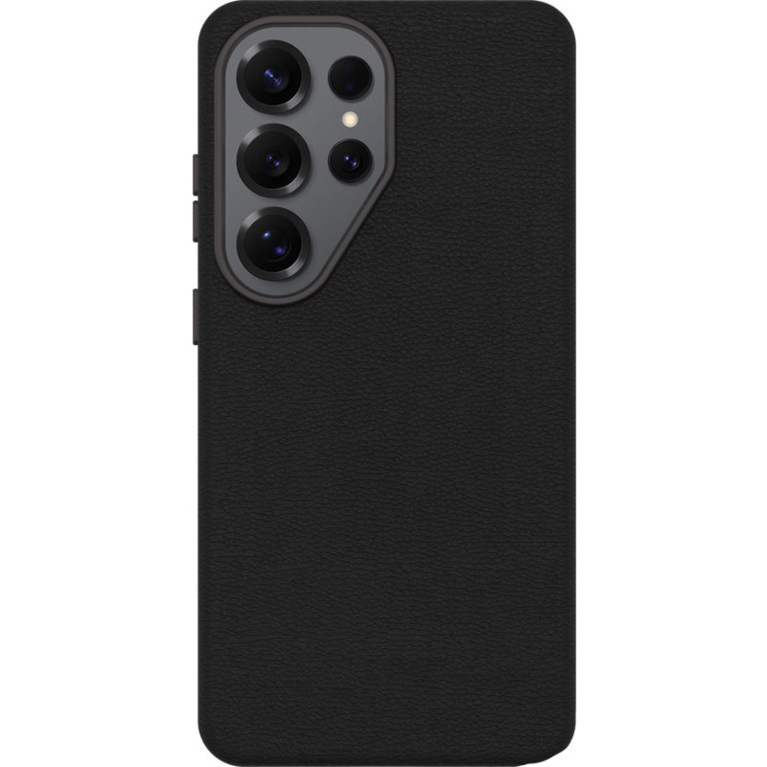 Custodia nera per telefono con unità rettangolare per fotocamera.
