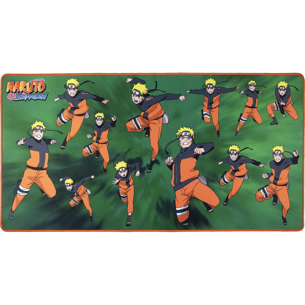 Tapis de souris Naruto Shippuden avec plusieurs poses de Naruto dans sa tenue orange.