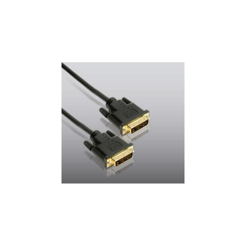 Zwei DVI-Kabel mit goldenen Anschlüssen auf grauem Hintergrund.