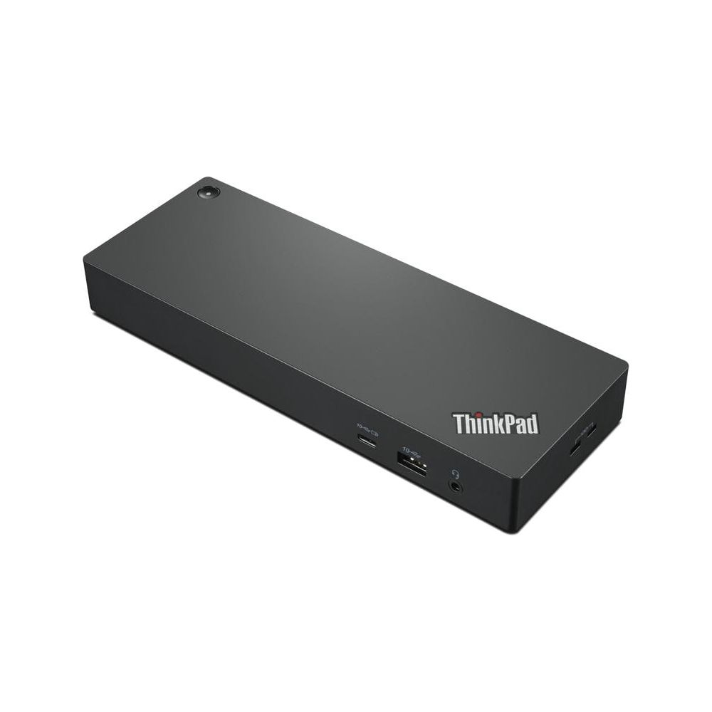 Schwarzer ThinkPad Dockingstation mit Anschlüssen an der Seite.