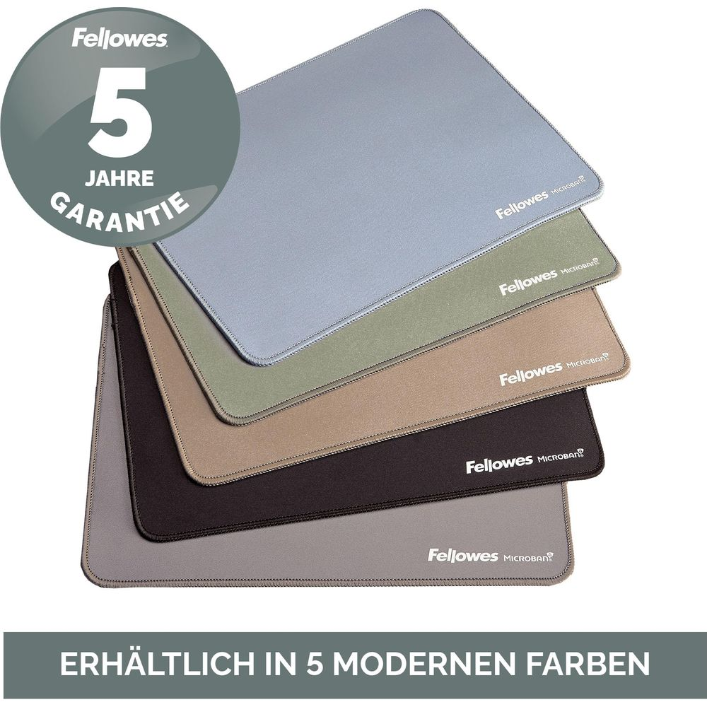 Fünf Fellowes Mauspads in verschiedenen Farben mit 5 Jahre Garantie.