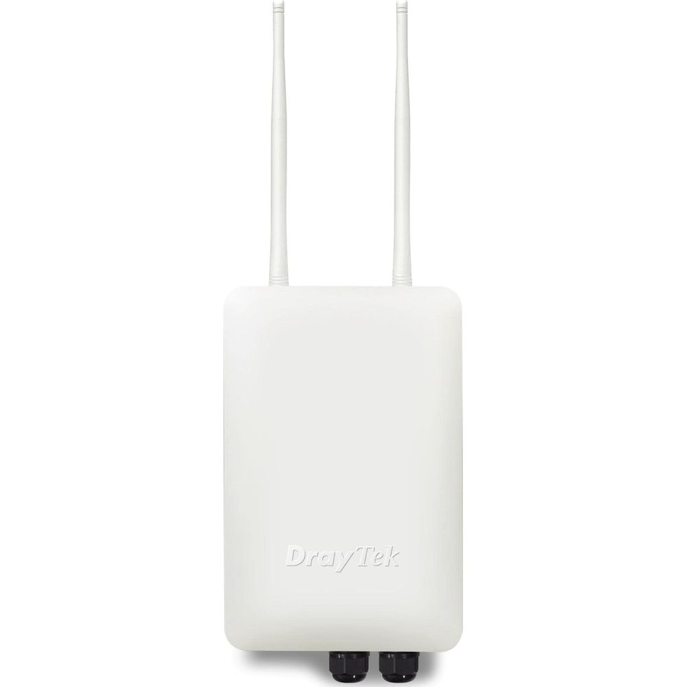 Ein weißer WLAN-Router mit zwei Antennen und dem Logo 'DrayTek'.