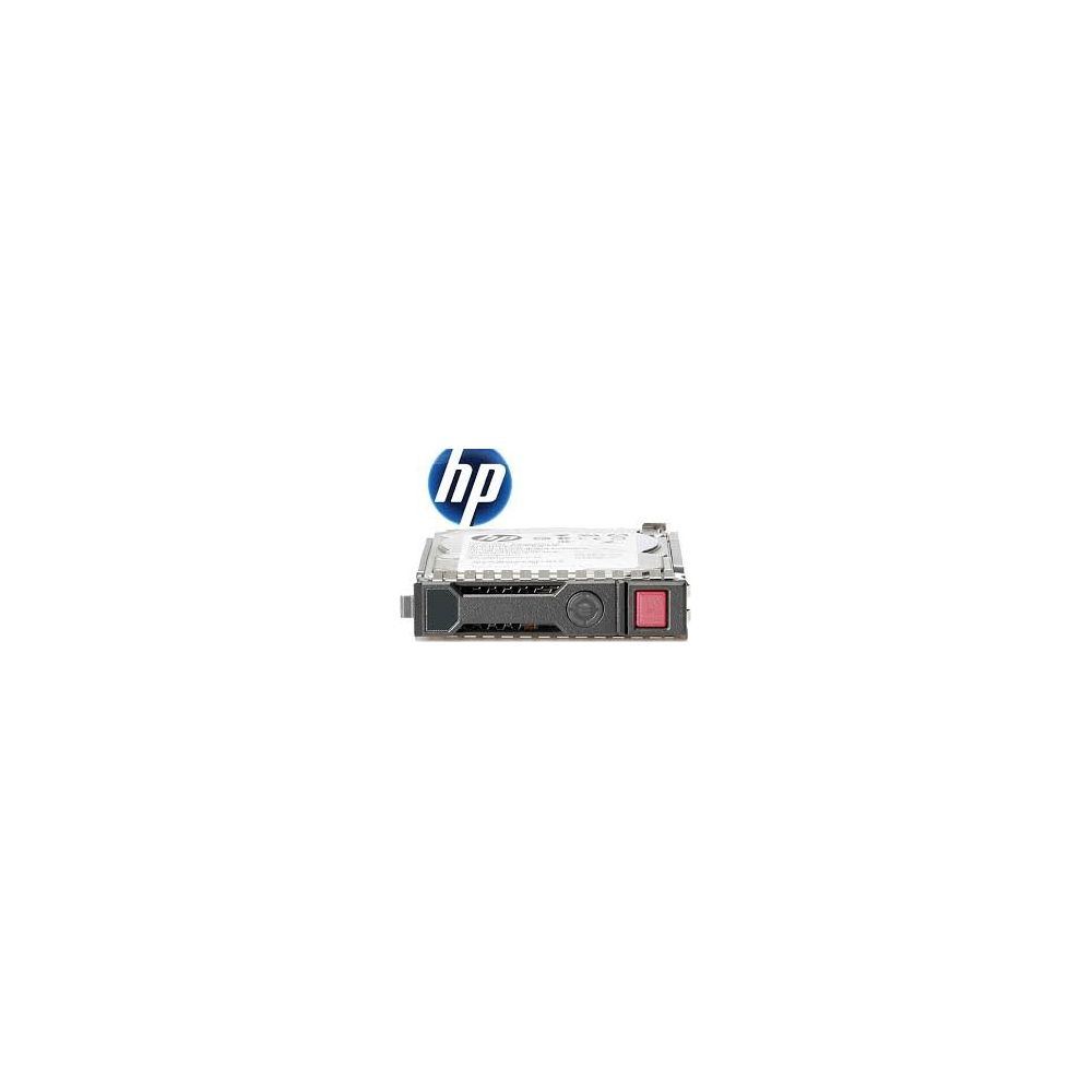 Hard disk HP con leva di espulsione rossa e logo blu su sfondo bianco.