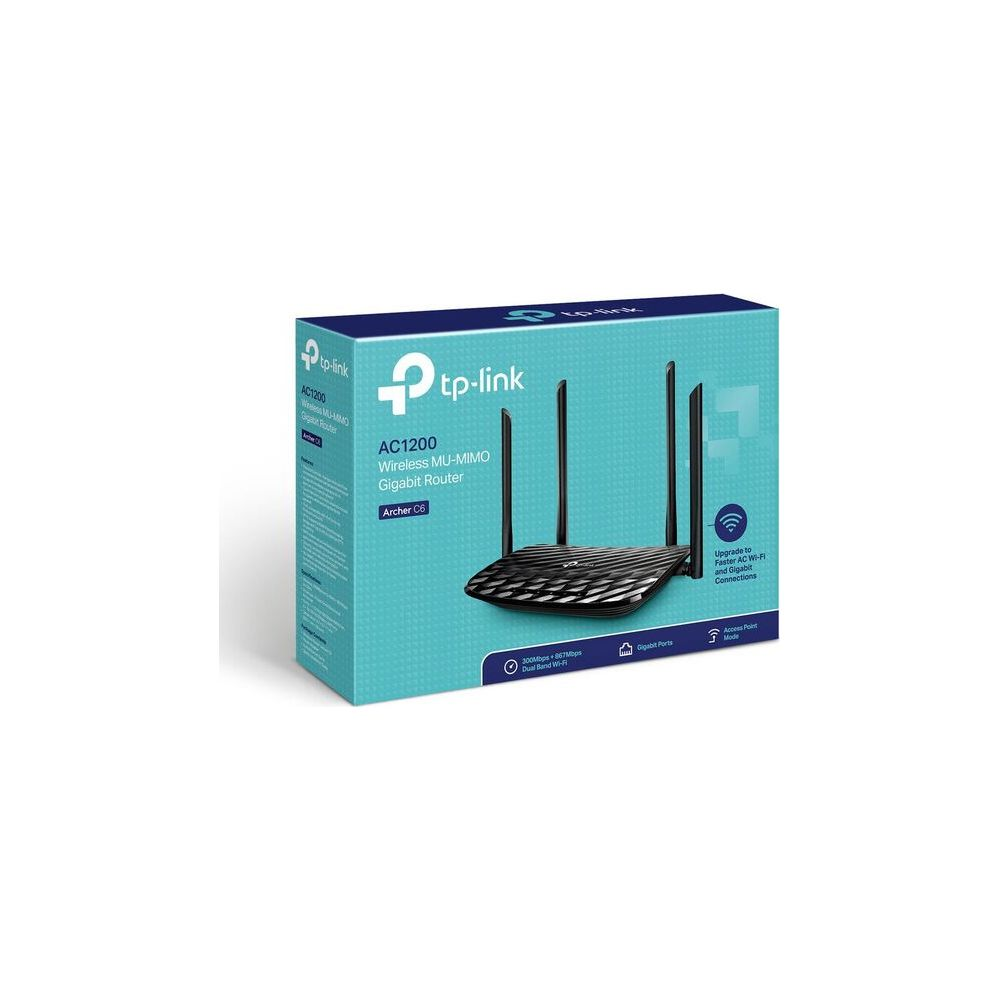Boîte du routeur TP-Link AC1200 Wireless MU-MIMO Gigabit Archer C6 avec routeur.