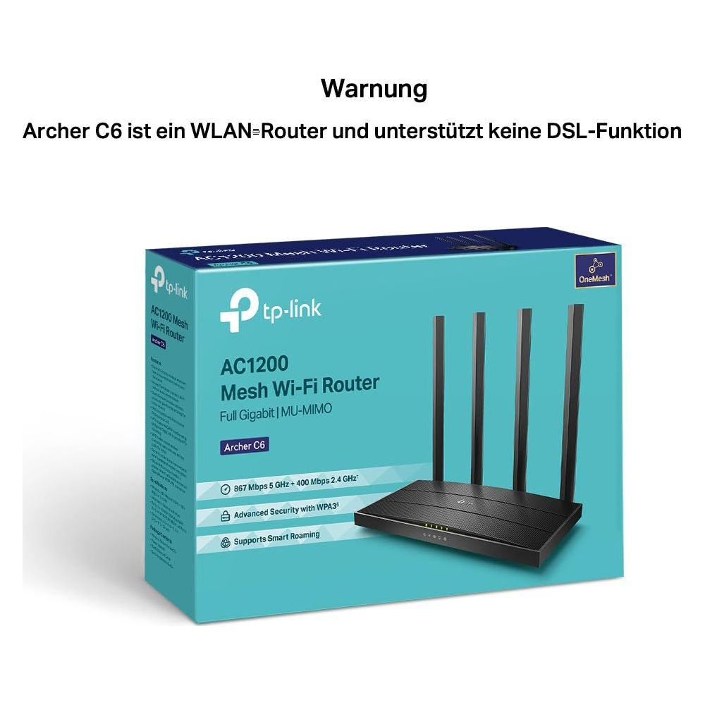 Boîte du routeur Wi-Fi TP-Link Archer C6 AC1200 Mesh avec image.