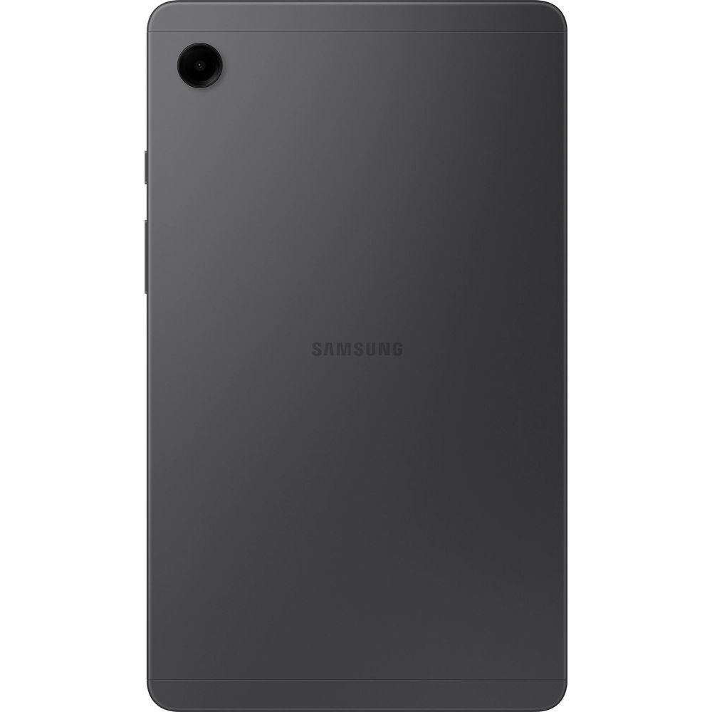 Retro di un tablet Samsung scuro con obiettivo fotocamera in alto a sinistra.