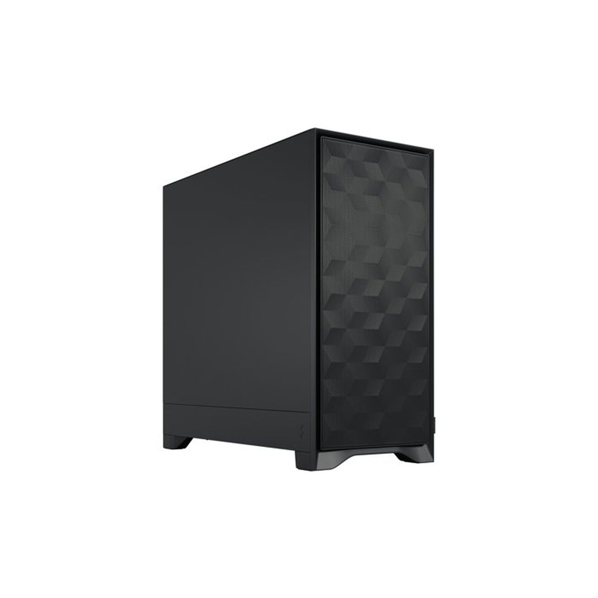 Case PC nero con pannello frontale geometrico, su piedini.