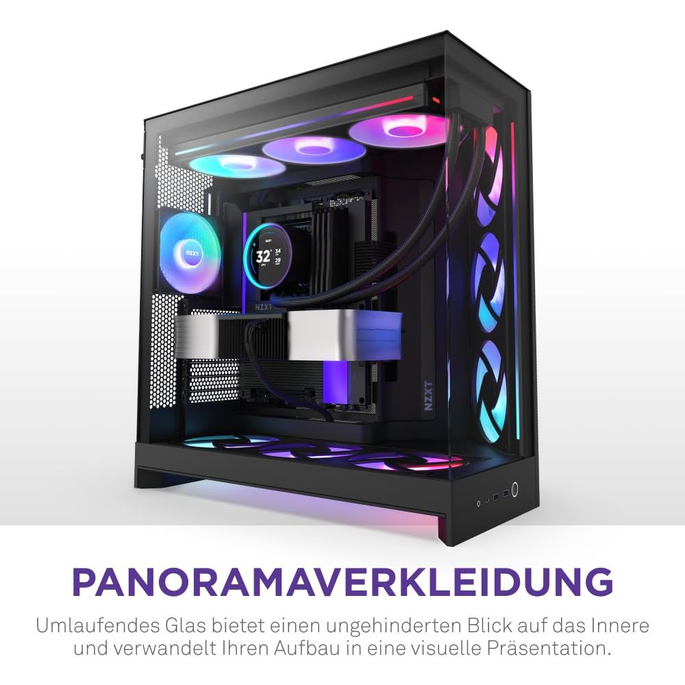 Een pc-behuizing met glazen voorkant en RGB-verlichting.