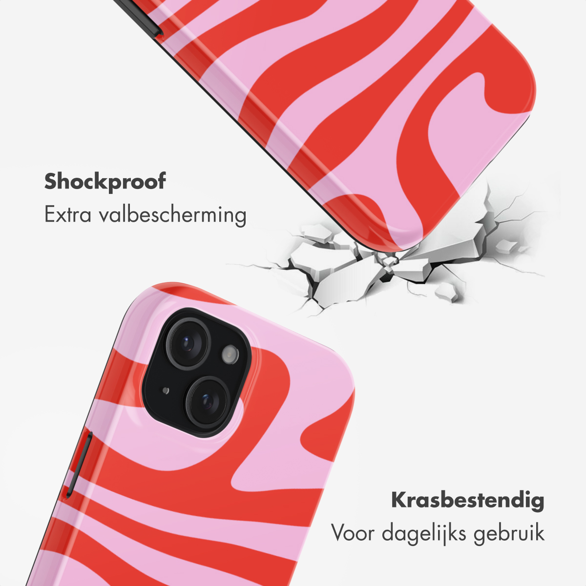 Red and pink wavy pattern phone case, shockproof and scratch-resistant.