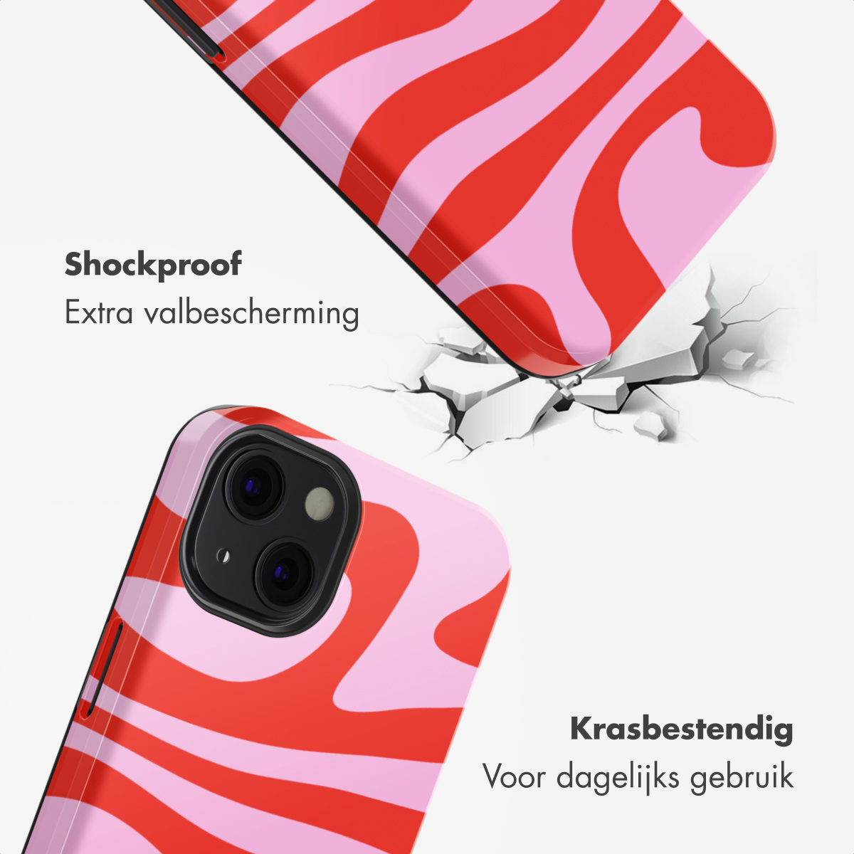 Coque de téléphone à motif ondulé rouge et rose clair, antichoc et résistante aux rayures.