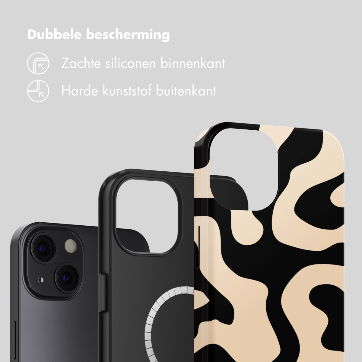 Tre custodie per telefono in diversi design e colori.