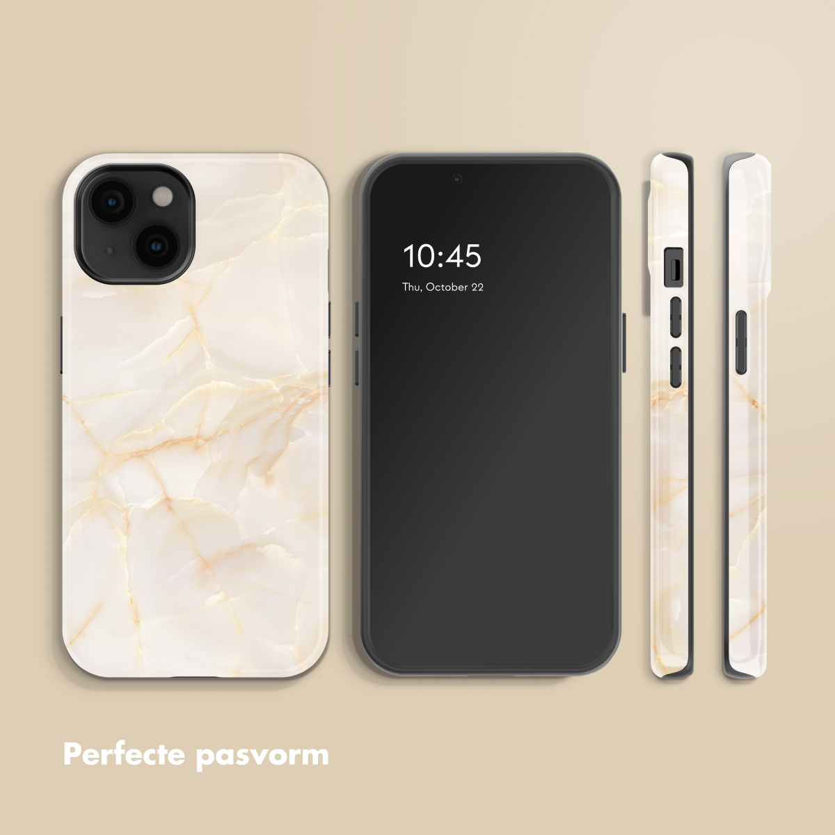 Uno smartphone con cover in marmo e schermo scuro.