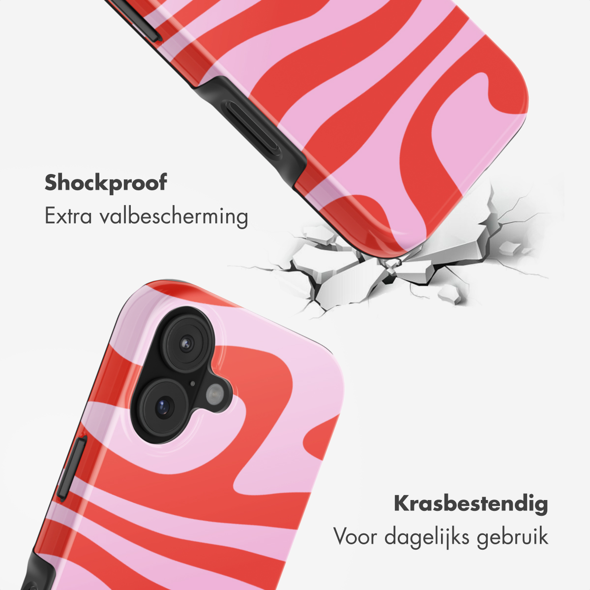 Cover per telefono rosa e rossa con onde, antiurto.