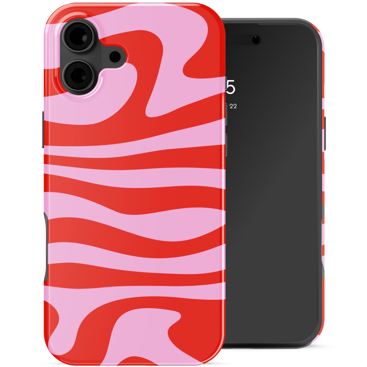 Une coque de téléphone à motif tourbillonnant rouge et rose.