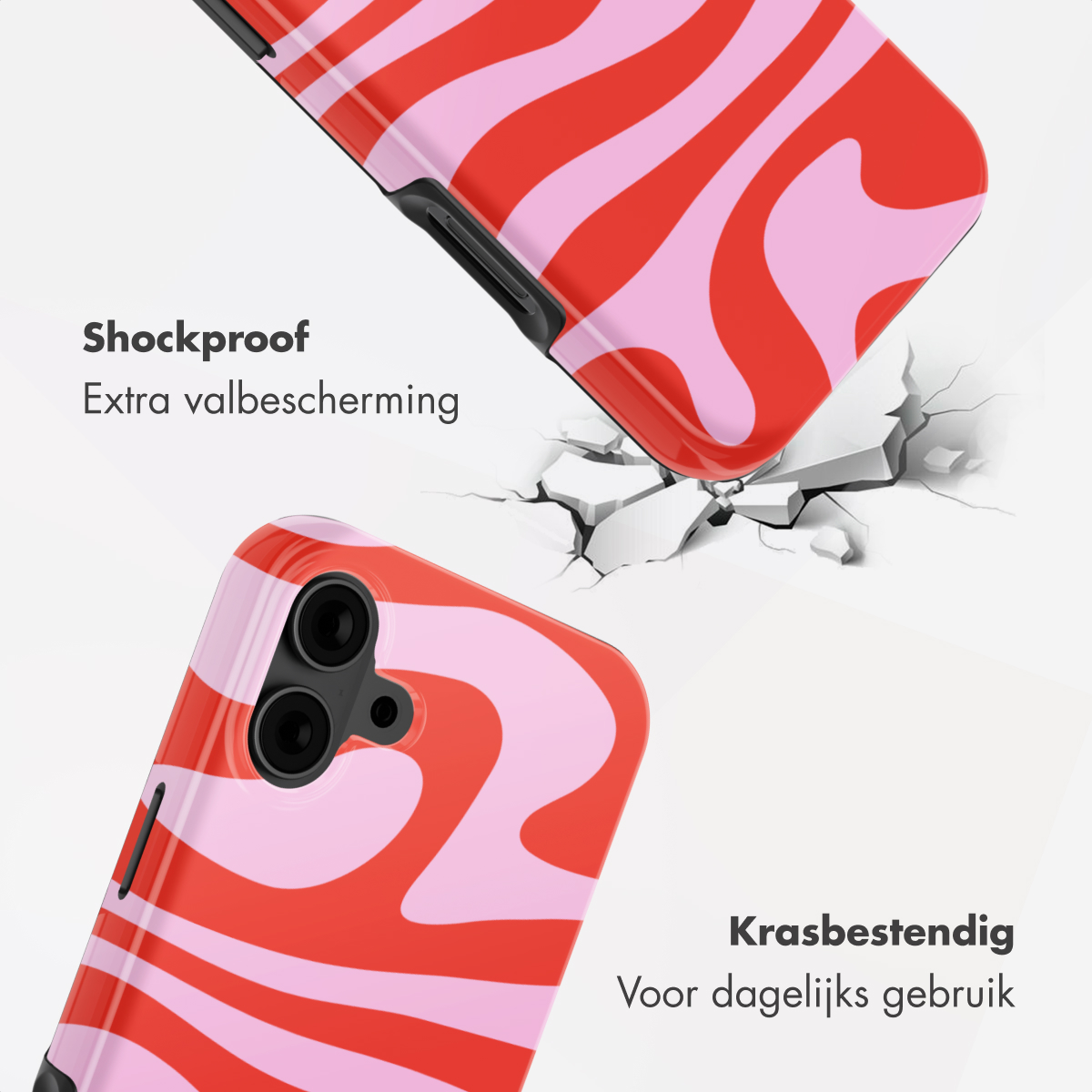 Coque de téléphone rouge et rose à motif ondulé, antichoc.