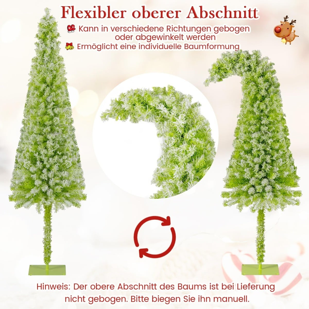 Groene kerstboom met flexibele top die individueel gevormd kan worden.