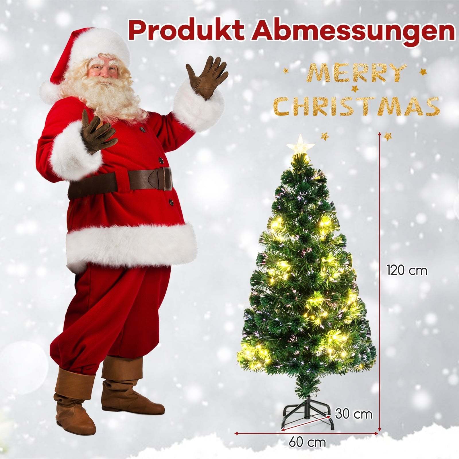Kerstman naast verlichte kerstboom van 120x60x30 cm.