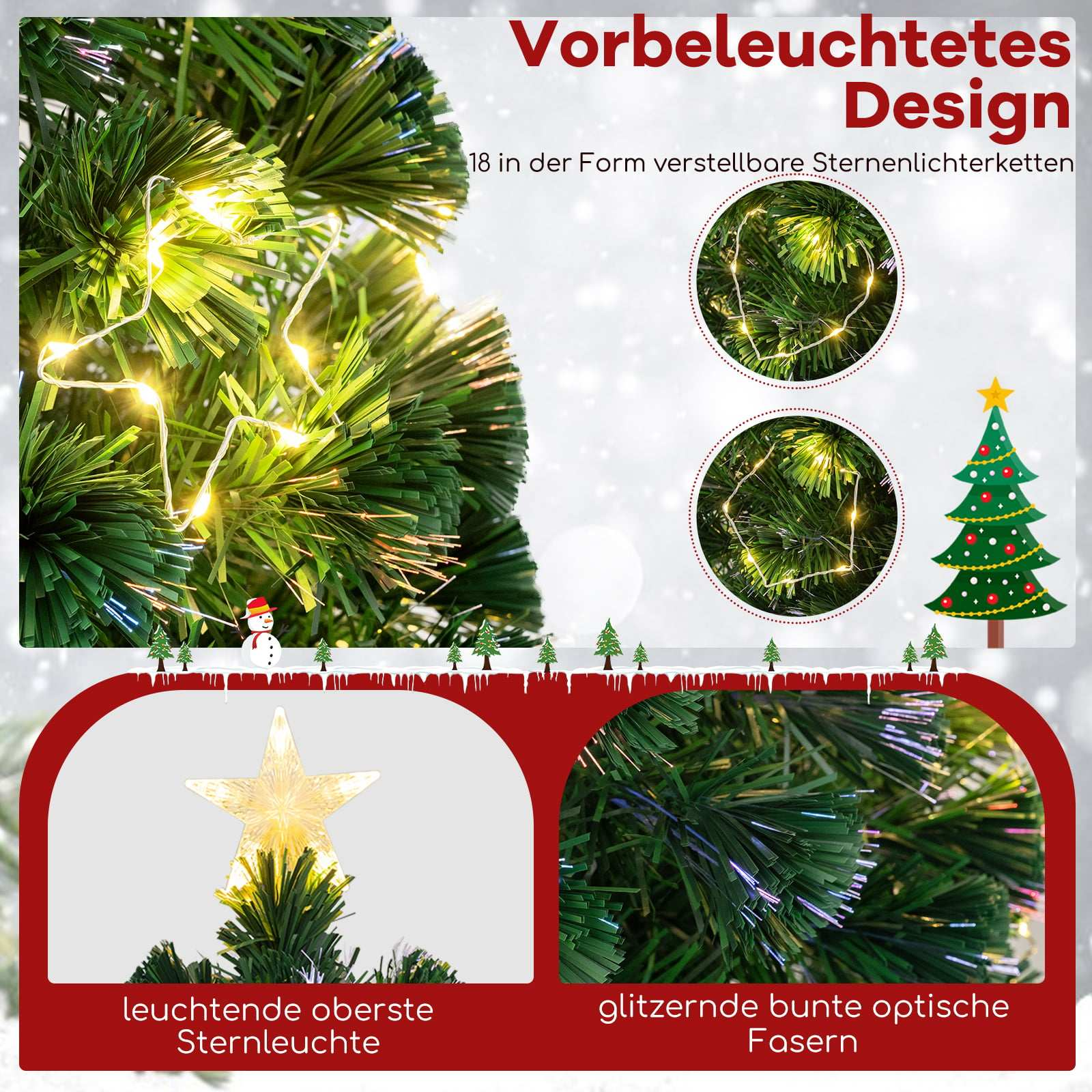 Een voorgelicht ontwerp met stervormige lampjes en optische vezels.
